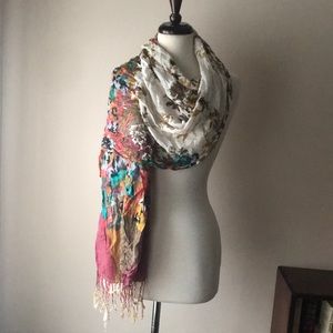 Cream lightweight scarf with multi floral pattern